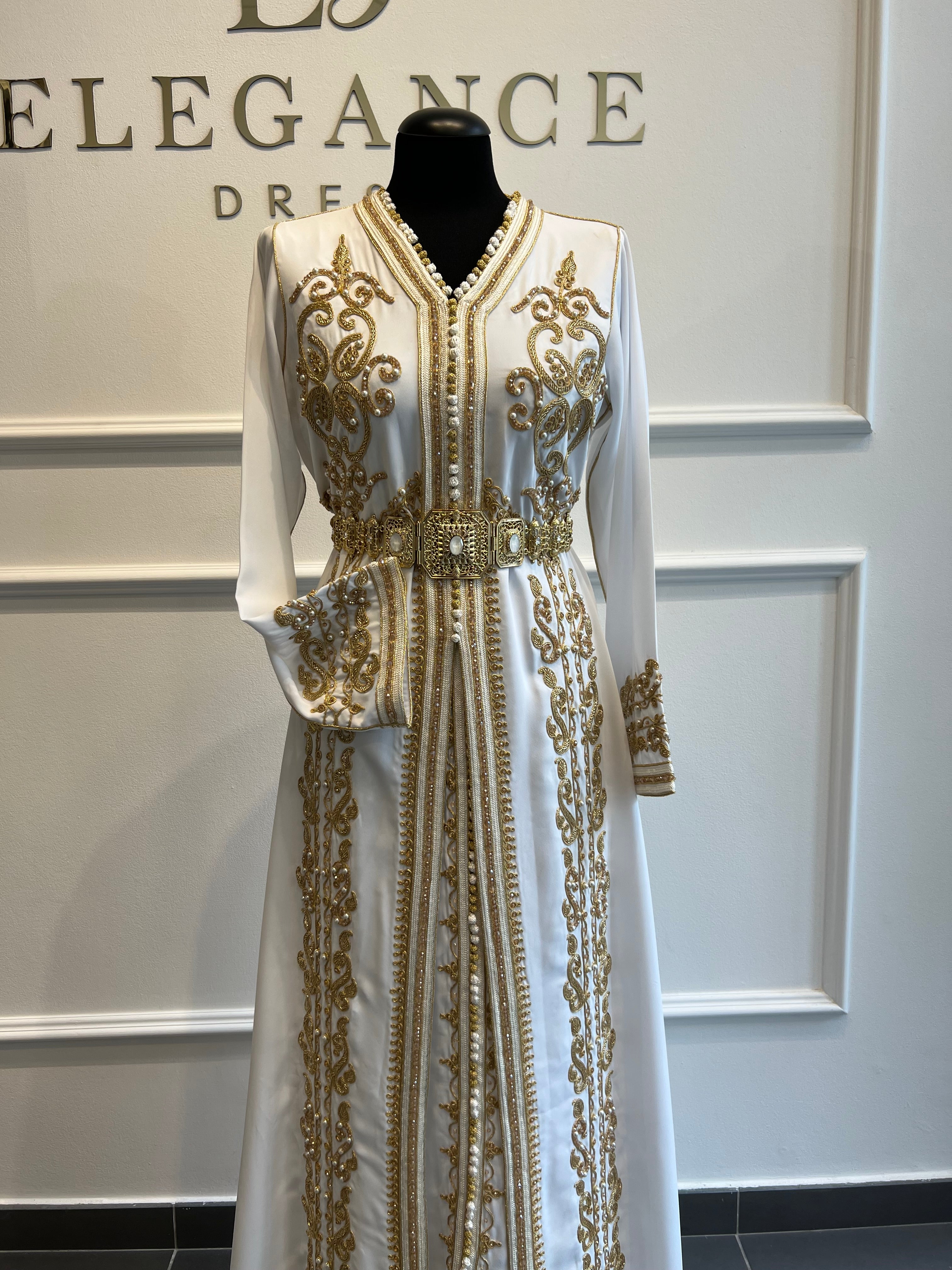 CAFTAN SIHEM BLANC ET dorée