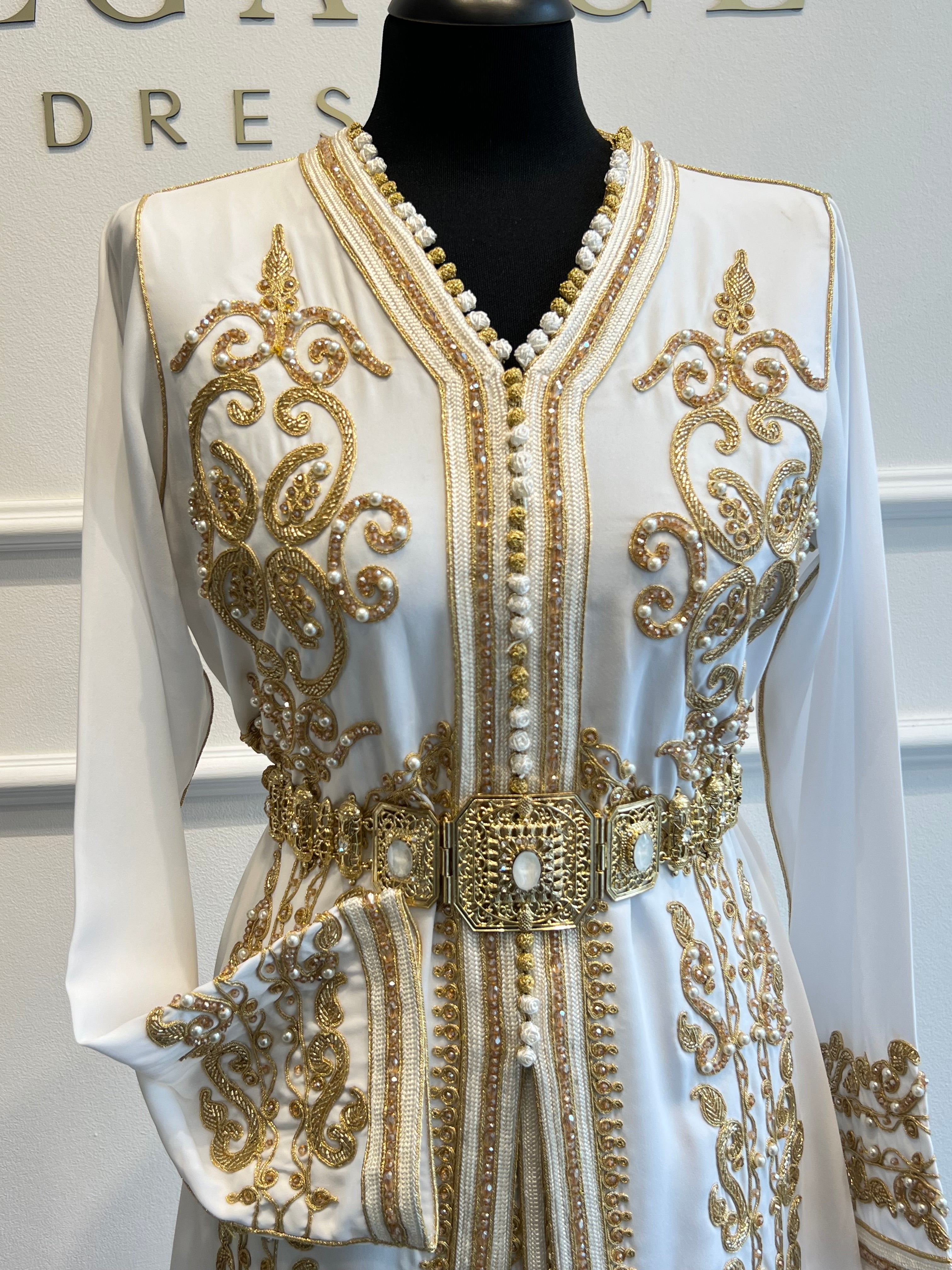 CAFTAN SIHEM BLANC ET dorée